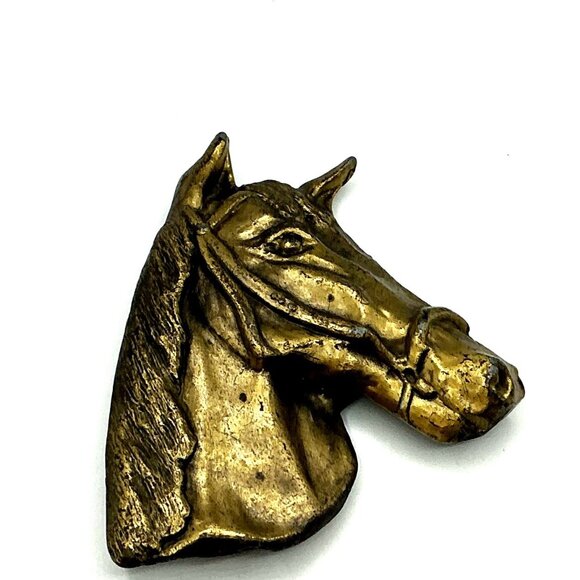 Solid Brass Horse Head Belt Buckle Western Style Vintage Accessory - Picture 1 of 6